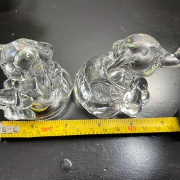 Lenox Elephant Salt & Pepper Shaker Set Full Lead Crystal Prosperity Trunk Up - Picture 11 of 11